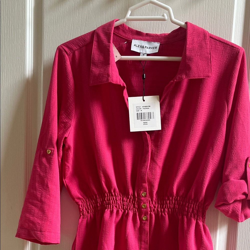 Alex & Parker Fuchsia Button-Front Shirt Dress